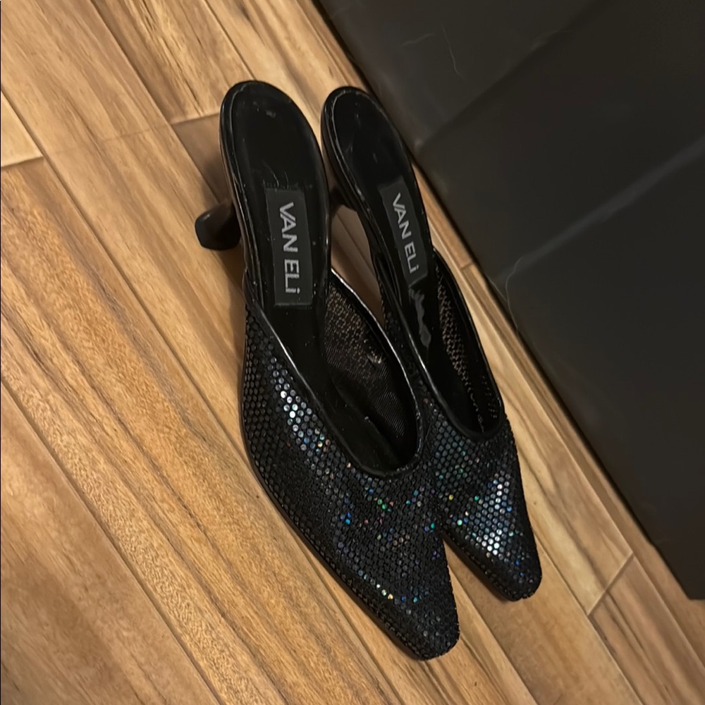 Van Eli Black Sequin Kitten Heels